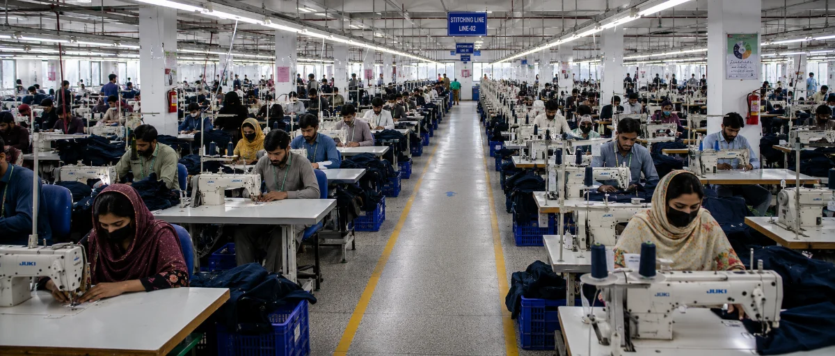 Stitching line on the Akam Textile main production floor