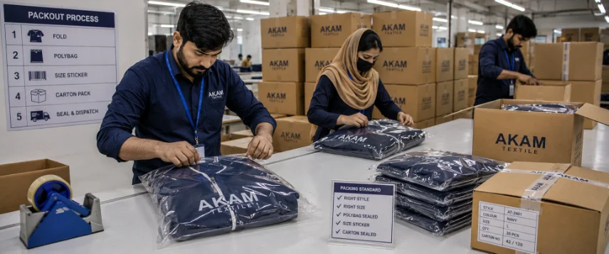 Export-ready pack-out and cartons at Akam Textile