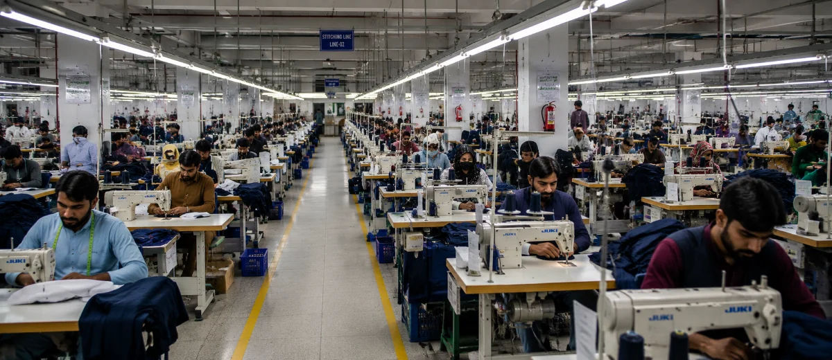 Akam Textile production floor and stitching line in Lahore